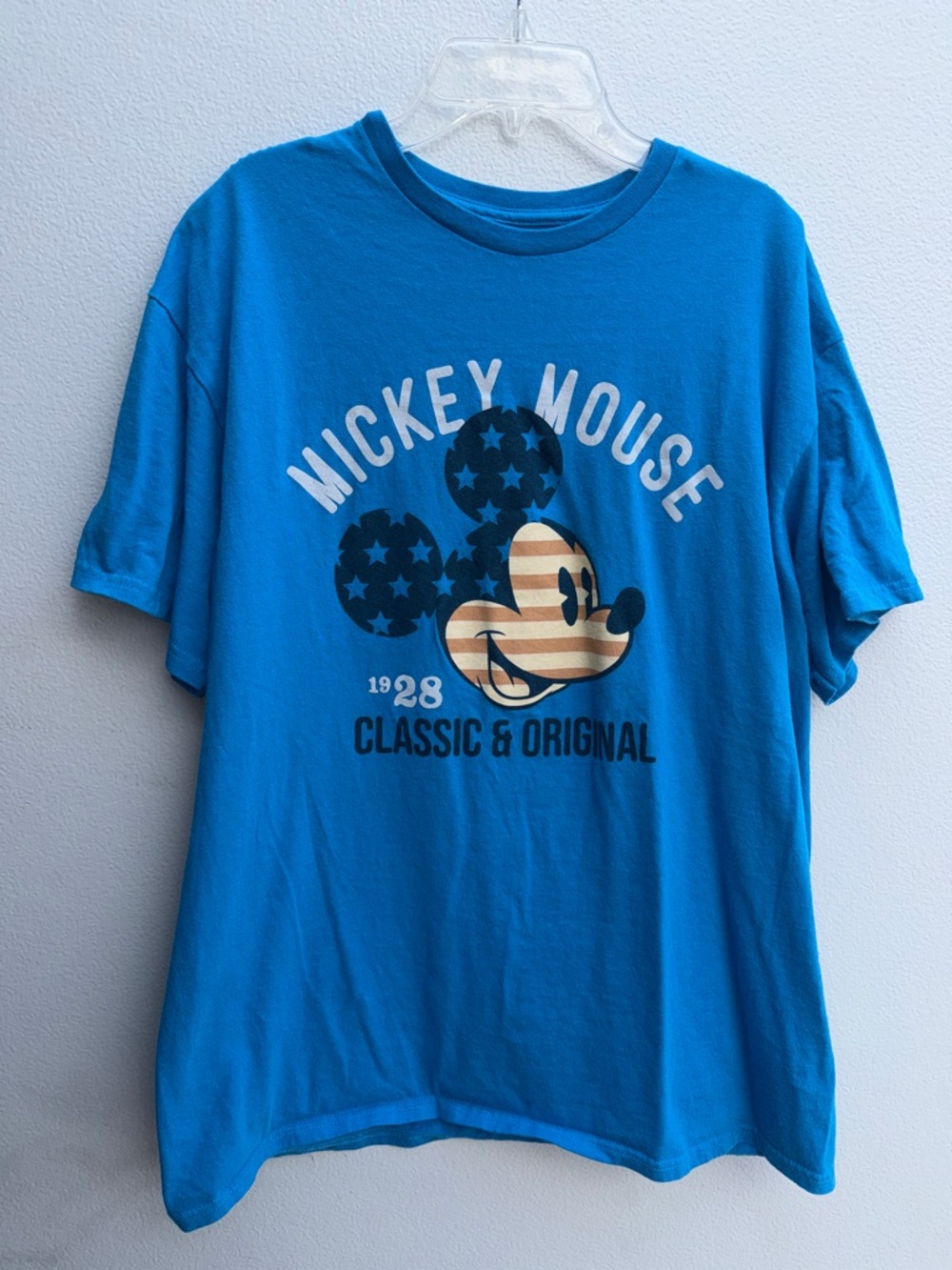 Disney Bright Blue Mickey Mouse Classic & Original Short Flag Sleeve Tee
